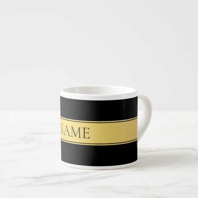Classy Faux Gold Stripe & Black Background or DIY Espresso Cup (Front Right)