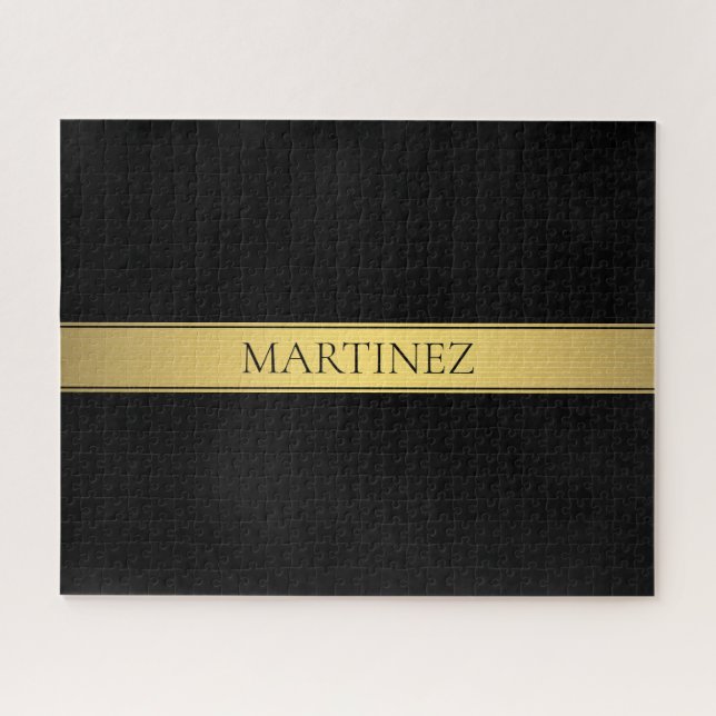 Classy Faux Gold Stripe & Black Background or DIY Jigsaw Puzzle (Horizontal)
