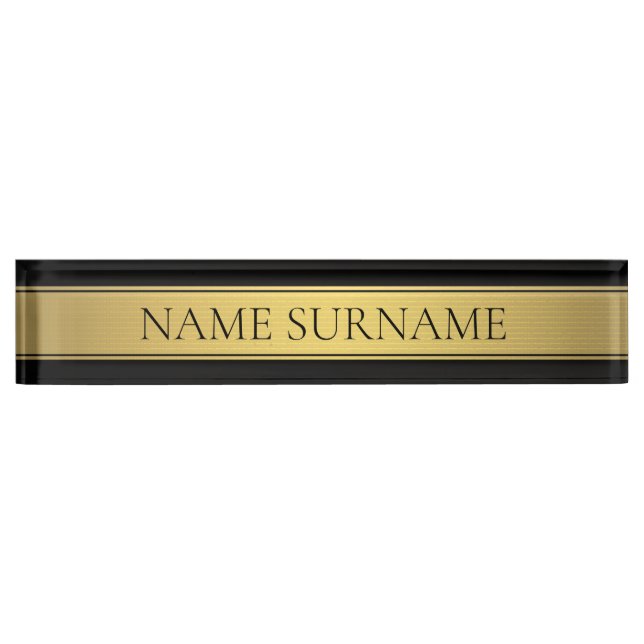 Classy Faux Gold Stripe & Black Background or DIY Nameplate (Front)