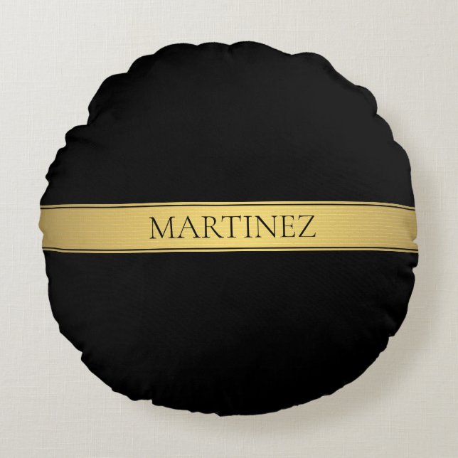 Classy Faux Gold Stripe & Black Background or DIY Round Cushion (Front)