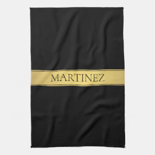 Classy Faux Gold Stripe & Black Background or DIY Tea Towel