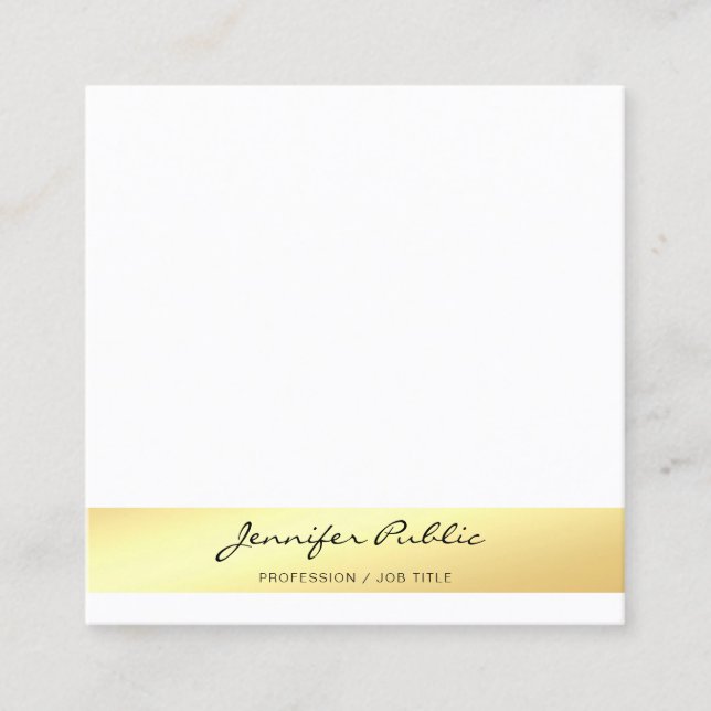 Classy Faux Gold White Modern Professional Elegant Square Business Card (Front)