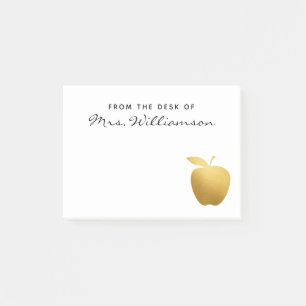 Classy Faux Golden Apple Personalised Teacher Post-it Notes