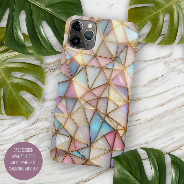 Classy Faux Iridescent Glass Polygon Mosaic iPhone Case (Creator Uploaded)