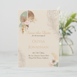 Classy Feather Boho Beige Wedding Save the Date Invitation