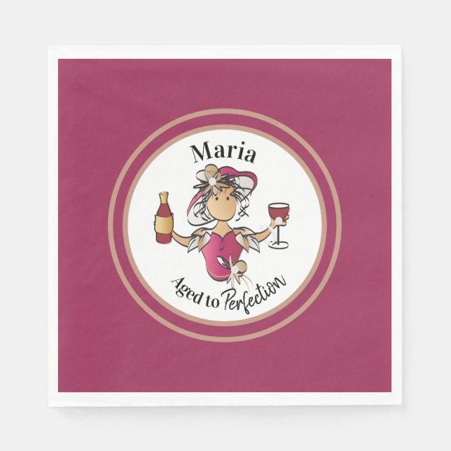 Classy Female Personalised Wine Birthday Napkin (Front)