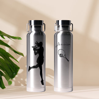Classy Female Tennis Player Personalised Water Bottle