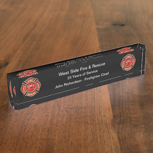 Classy Fireman Retirement Acrylic Desk Plaques Nameplate (Side)