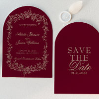 Classy Floral Burgundy Old Money Arched Wedding
