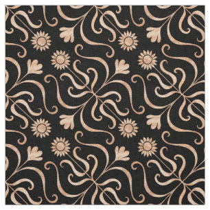 Classy Floral Damask Black and Rose Gold Sunflower Fabric