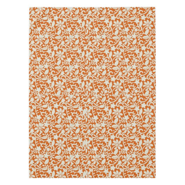 Classy Floral Damask Burnt Orange Pattern Tablecloth (Front)