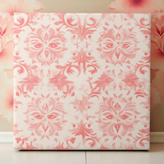 Classy Floral Damask Rose Pink Ceramic Tile