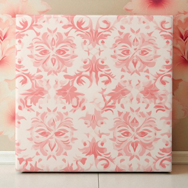 Classy Floral Damask Rose Pink Ceramic Tile (Creator Uploaded)