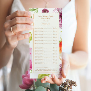 Classy Floral Decor Beauty Salon SPA Price List Rack Card