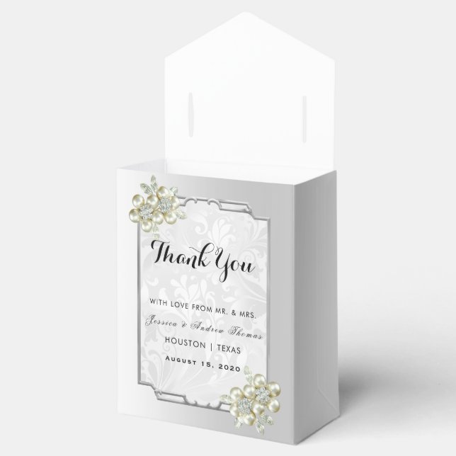 Classy Floral Gem, Silver Framed Wedding Favour Box (Opened)