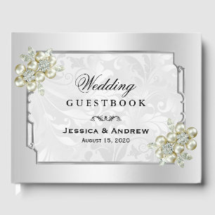 Classy Floral Gem, Silver Framed Wedding Guest Book