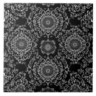 Classy Floral Kaleidoscope in Dark Tones Ceramic Tile
