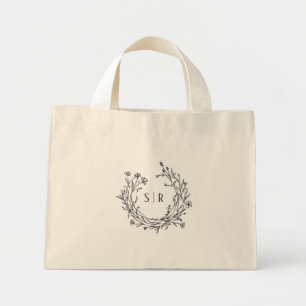 Classy Floral Monogram Wedding Welcome Guest Mini Tote Bag