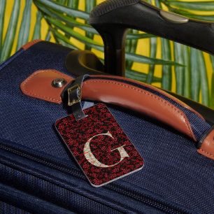 Classy Floral Monogrammed Letter G dark red Luggage Tag