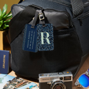 Classy Floral Monogrammed Letter R blue Luggage Tag