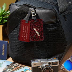 Classy Floral Monogrammed Letter X dark red Luggage Tag