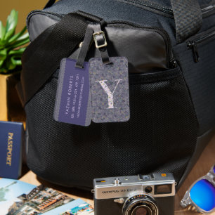Classy Floral Monogrammed Letter Y dark purple Luggage Tag