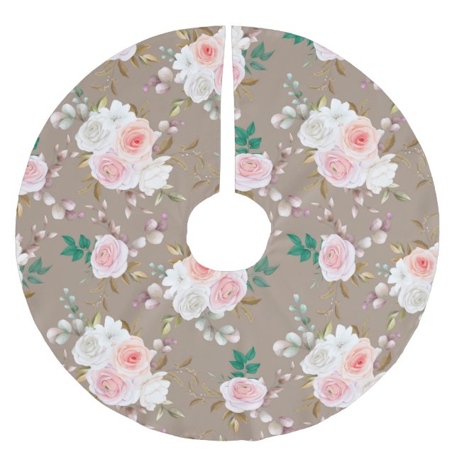 Classy Floral Pattern Brushed Polyester Tree Skirt (Front)