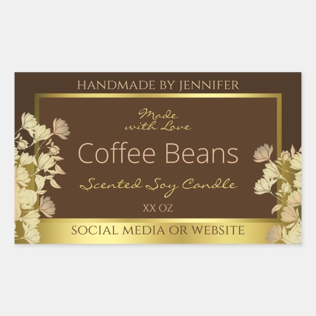 Classy Floral Product Packaging Labels Brown Gold  (Front)