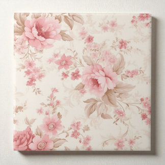 Classy Floral Rose Pink Ceramic Tile