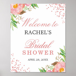 Classy Floral Rose Pink Confetti Bridal Shower Poster
