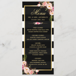 Classy Floral Stripes Gold Frame Wedding Menu