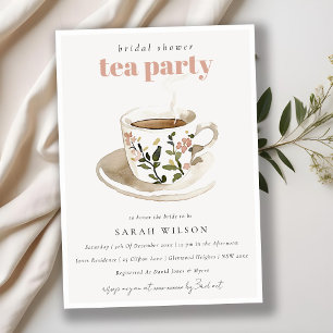 Classy Floral Tea Cup Bridal Shower Tea Party  Invitation