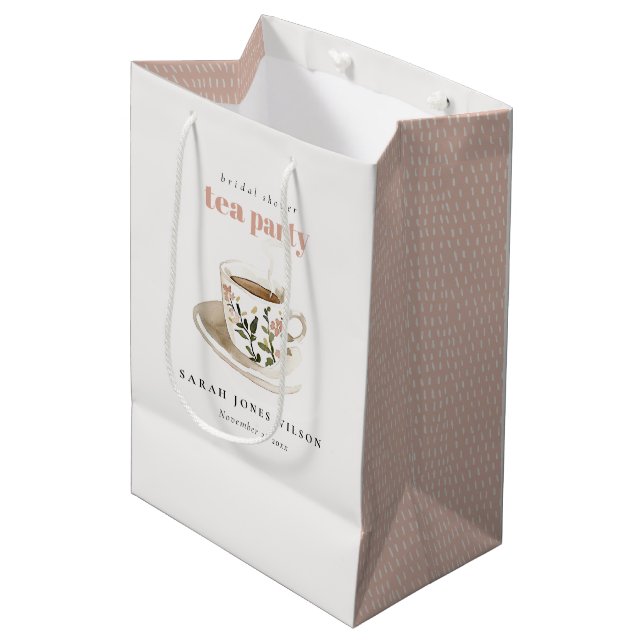 Classy Floral Tea Cup Bridal Shower Tea Party  Medium Gift Bag (Front Angled)