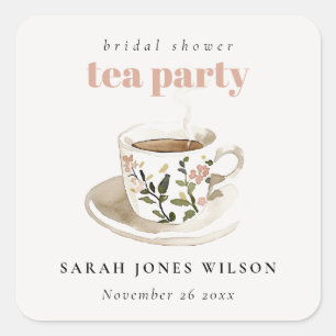 Classy Floral Tea Cup Bridal Shower Tea Party  Square Sticker