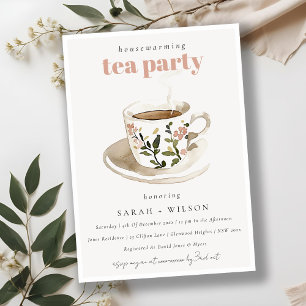 Classy Floral Tea Cup Housewarming Tea Party  Invitation