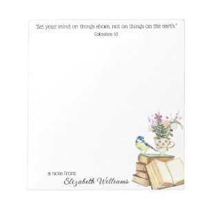 Classy Floral Watercolor Bible Verse Books Teacup Notepad