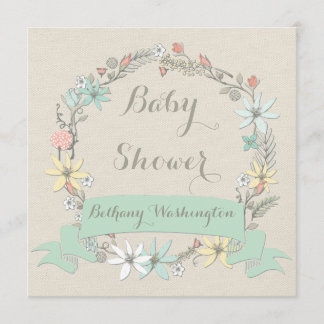 Classy Floral Wreath and Banner Baby Shower Invitation