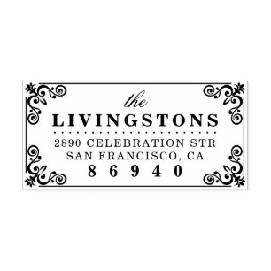 Classy Flourish Border Family Name Return Address Rubber Stamp