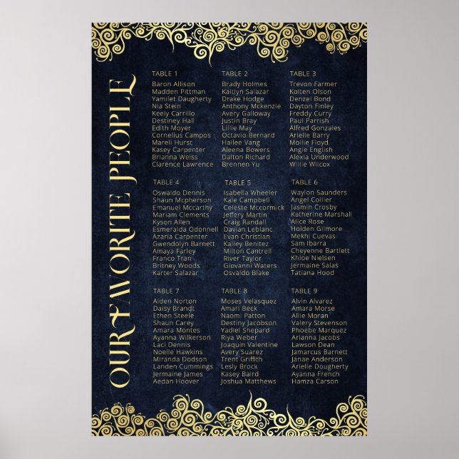  Classy Flourish Navy Blue And Gold Winter Wedding Poster (Front)