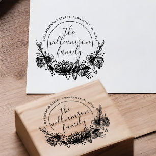 Classy Flower Botanical Family Name Return Address Rubber Stamp