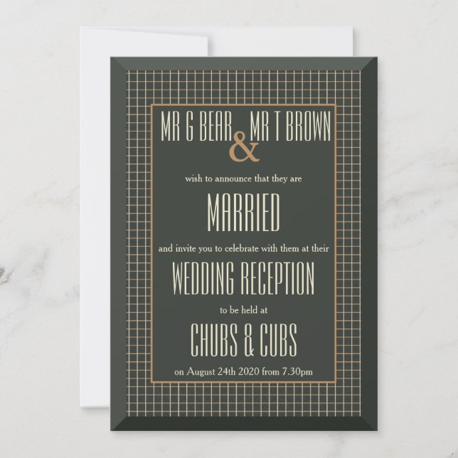 Classy Frame Gay Bear Wedding Reception Invitation (Front)