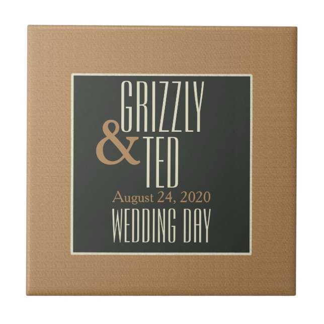 Classy Framed Bear Grooms' Gay Wedding Gift Tile (Front)