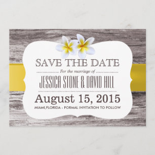 Classy Frangipani Flowers Wood Save the Date
