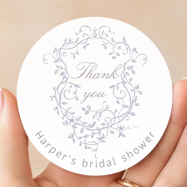 Classy French Lavender Bridal Shower Thank You Classic Round Sticker (Creator Uploaded)
