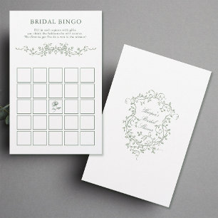 Classy French Sage Green Floral Bridal Bingo Game