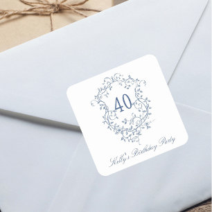 Classy French Victorian Blue 40th Birthday Party Square Sticker