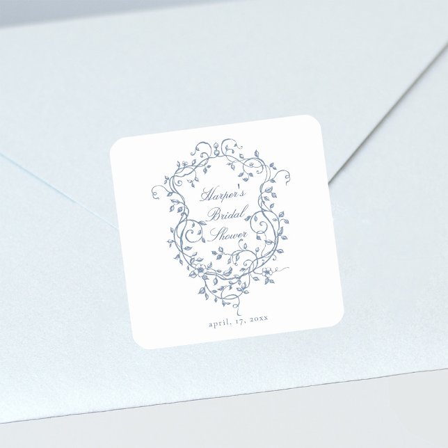 Classy French Victorian Blue Bridal Shower Square Sticker (Creator Uploaded)