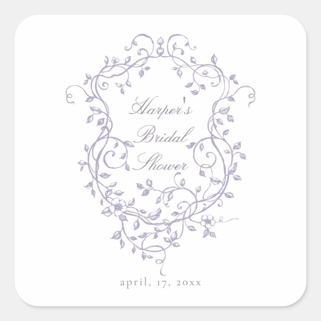 Classy French Victorian Lavender Bridal Shower Square Sticker (Front)