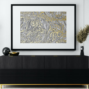 Classy Funky Gold Wavy Swirls Art Pattern Foil Prints