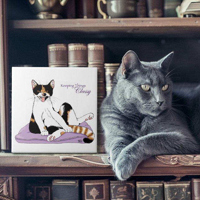 Classy Funny Calico Cat Purple Tile (Creator Uploaded)